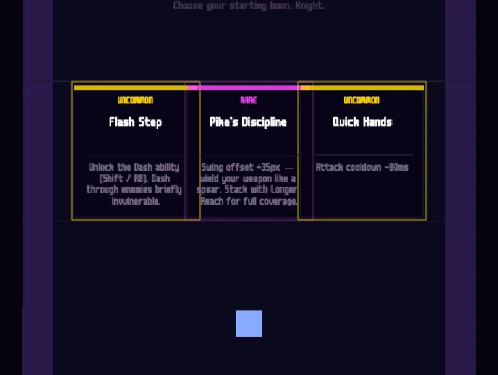 Blessing selection screen between rooms